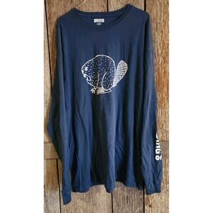 Duluth Trading Beaver T-Shirt Men's Large Longtail Long Sleeve Graphic Logo Navy